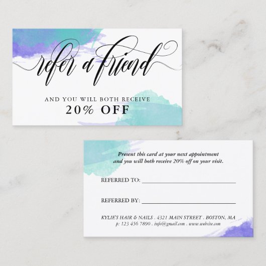 Lila Türkis-Mudge-Kalligraphie Empfehlungskarte (Vorne/Hinten)