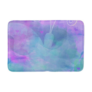 Lila Türkis Pastell Aquarell Kunst Schmetterling Badematte