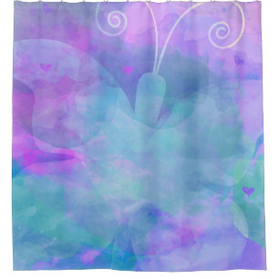 Lila Türkis Pastell Aquarell Kunst Schmetterling Duschvorhang