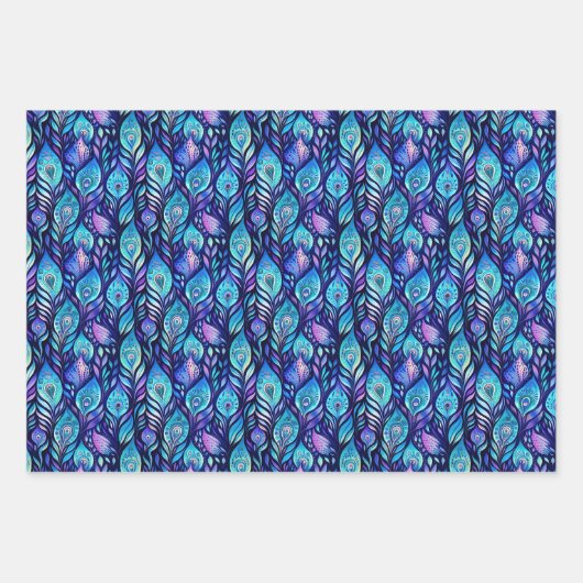 Lila Türkis Peacock Feathers Geschenkpapier Set (Vorderseite 2)