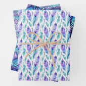 Lila Türkis Peacock Feathers Geschenkpapier Set (Beispiel)
