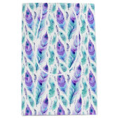 Lila Türkis Peacock Feathers Mittlere Geschenktüte (Vorderseite)