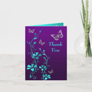 Lila, Türkis Schmetterling Blumen Dankeskarten Dankeskarte