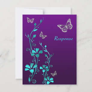 Lila Türkis Silber Floral, Schmetterlinge RSVP Kar Karte