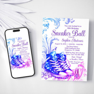 Lila Türkis Sneaker Ball Geburtstagsparty-Einladun Einladung