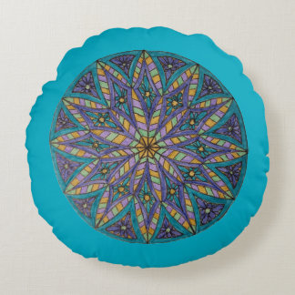 Lila/Türkis-Sternen-Mandala-Rund-Wurfkissen Rundes Kissen