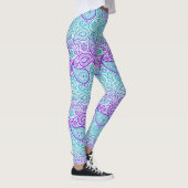 Lila türkis-weißes Paisley-Muster Nr. 2 Leggings (Rechts)