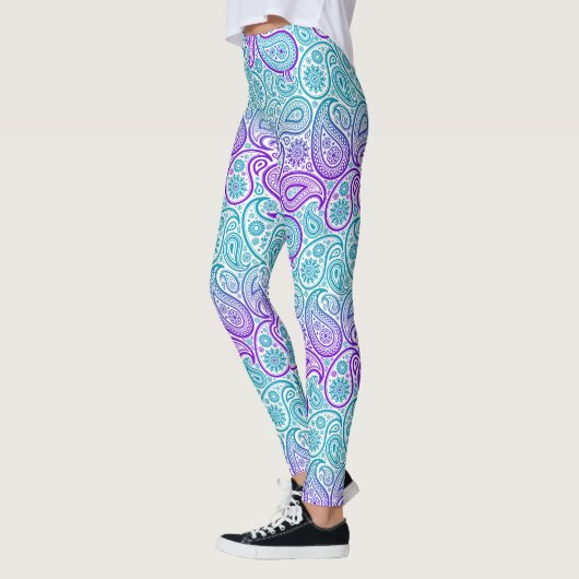 Lila türkis-weißes Paisley-Muster Nr. 2 Leggings (Links)