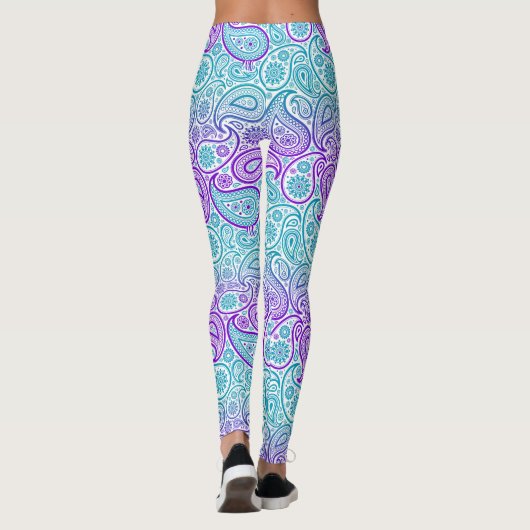 Lila türkis-weißes Paisley-Muster Nr. 2 Leggings (Rückseite)