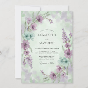 Lila Türkis Wilde Blumen Hochzeit Einladung