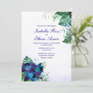 Lila Türkisblaue Orchideen-Hochzeitseinladung Einladung