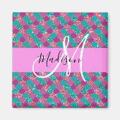 Lila Türkisblume Glitzer Glitzern Monogram Magnet (Vorne)