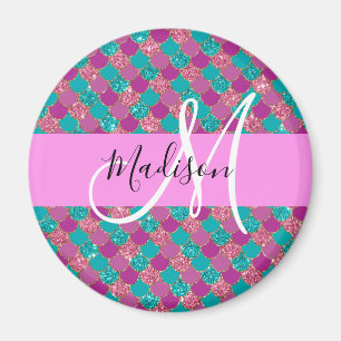 Lila Türkisblume Glitzer Glitzern Monogram Magnet