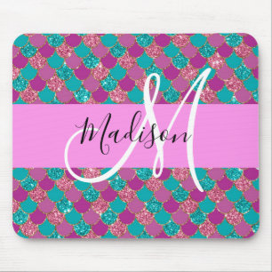 Lila Türkisblume Glitzer Glitzern Monogram Mousepad