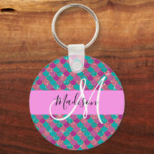 Lila Türkisblume Glitzer Glitzern Monogram Schlüsselanhänger (Vorderseite)