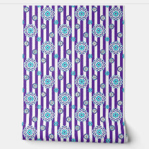 Lila, türkisfarbene Mod-Blume auf Streifen