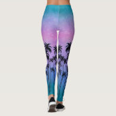 Lila-türkisfarbene Palmen Leggings (Rückseite)