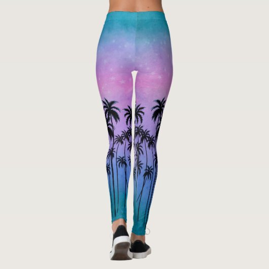 Lila-türkisfarbene Palmen Leggings (Rückseite)