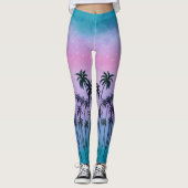 Lila-türkisfarbene Palmen Leggings (Vorderseite)