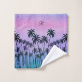 Lila-türkisfarbene PalmTrees mit oder ohne Initial Badhandtuch Set (Waschlappen)