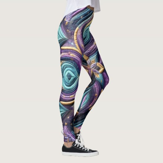 Lila türkisfarbenes blaues Abstract Design Leggings (Rechts)