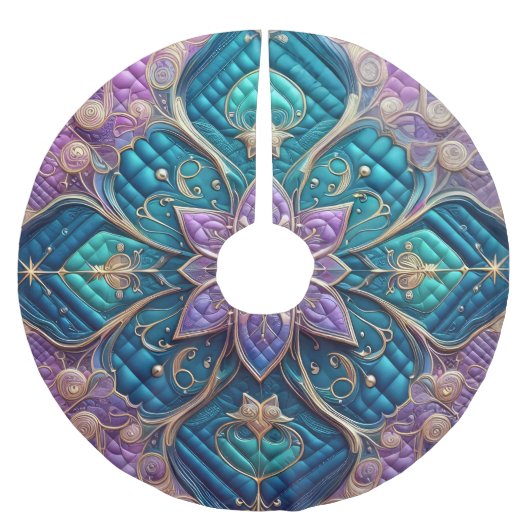 Lila türkisfarbenes blaues Abstract Design Polyester Weihnachtsbaumdecke (Vorderseite)