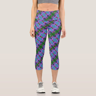 Lila türkisfarbenes, grünes Abstraktdesign Capri Leggings