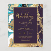 Lila Turquoise Gold Agate Budget Hochzeit lädt ein (Vorderseite)