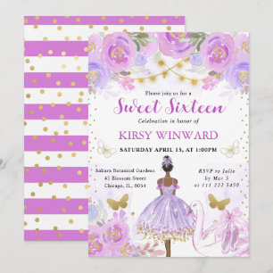 Lila Tutu dunkle Haut Ballerina Sweet 16 Einladung