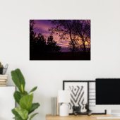 Lila Twilight Sky Tree Silhouette Poster (Heimbüro)