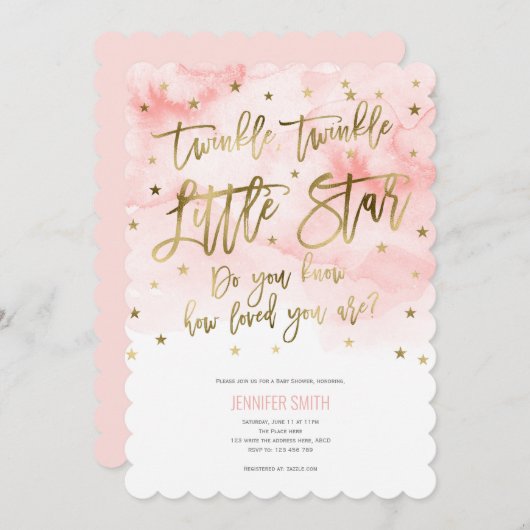 Lila, Twinkle Stars , Wasserfarbe, Baby Girl Einladung (Vorne/Hinten)