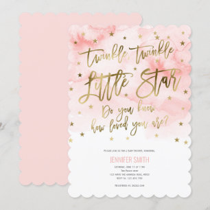 Lila, Twinkle Stars , Wasserfarbe, Baby Girl Einladung
