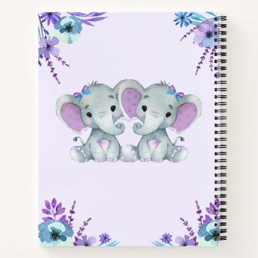 Lila Twins Elephant Memory Book Baby Dusche Aquama Notizblock (Rückseite)
