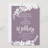 Lila Typografie Blumenweiße Hochzeit Einladung (Vorderseite)