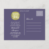 Lila Typografie Foto Baby Danke Post Card Ankündigungspostkarte (Rückseite)