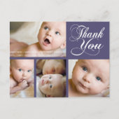Lila Typografie Foto Baby Danke Post Card Postkarte (Vorderseite)