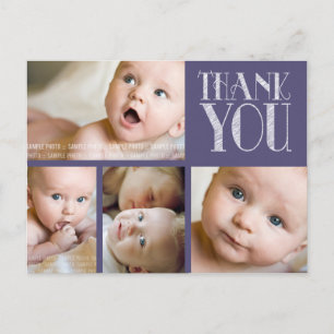 Lila Typografie Foto Baby Danke Post Card Postkarte