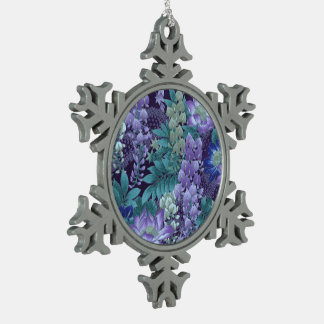 Lila u. aquamarine Dschungel-Blumen Schneeflocken Zinn-Ornament