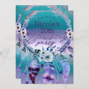 Lila u. aquamarines Traumfänger Boho Einladung