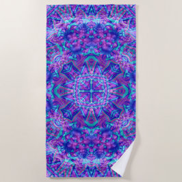 Lila u. blaues Vintages Fraktal-Kaleidoskop Strandtuch