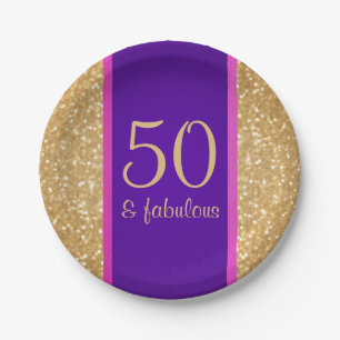 Lila u. Glittery 50 u. fabelhafter 50. Geburtstag Pappteller