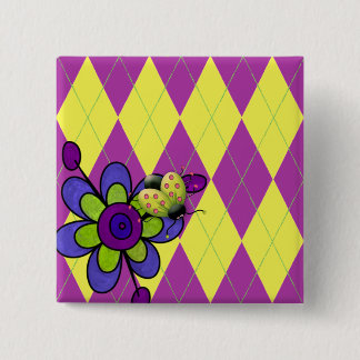 Lila u. grüner Rauten-Marienkäfer u. Blume Button