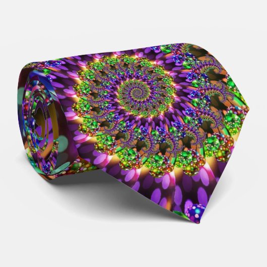 Lila u. grünes Bokeh Fraktal-Muster Krawatte (Gerollt)