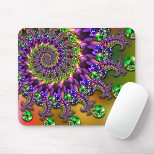 Lila u. grünes Bokeh Fraktal-Muster Mousepad (Mit Mouse)