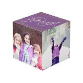 Lila u. Imitat-GoldConfetti - Familien-Fotos Würfel (Rückseite Schrägansicht)