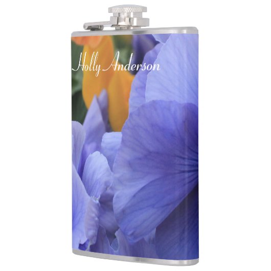 Lila u. orange Stiefmütterchen mit grünem Flachmann (Links)