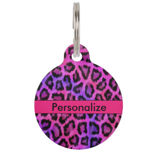 "Lila u. rosa Leopard-Druck-" runder großer Tiernamensmarke