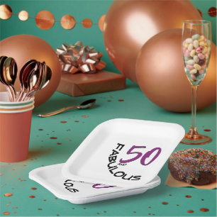 Lila u. schwarze 50. Geburtstags-Party-Typografie Pappteller