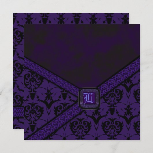 Lila u. schwarze Goth Spitze-Hochzeit Einladung (Vorne/Hinten)