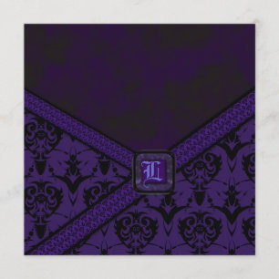 Lila u. schwarze Goth Spitze-Hochzeit Einladung